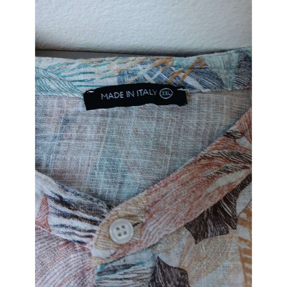 Italian Top Women's XXL Crinkle Gauze Button-Down Shirt Tropical Palms Coastal - Picture 9 of 10